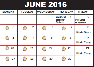 District School Academic Calendar for Palm Beach County Superintendent's Office for June 2016
