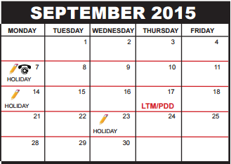 District School Academic Calendar for Palm Beach County Superintendent's Office for September 2015
