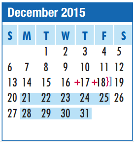 District School Academic Calendar for Thompson Intermediate for December 2015