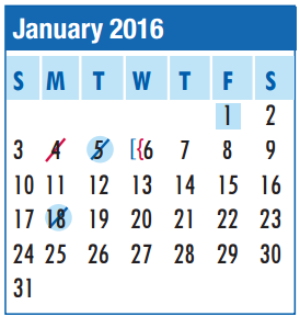 District School Academic Calendar for Thompson Intermediate for January 2016