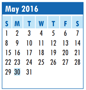 District School Academic Calendar for Thompson Intermediate for May 2016