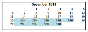 District School Academic Calendar for Magdalena Middle for December 2015