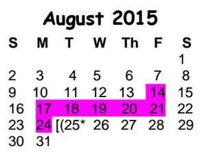 District School Academic Calendar for Cedar Valley Middle for August 2015
