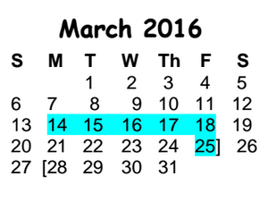 District School Academic Calendar for Cedar Valley Middle for March 2016
