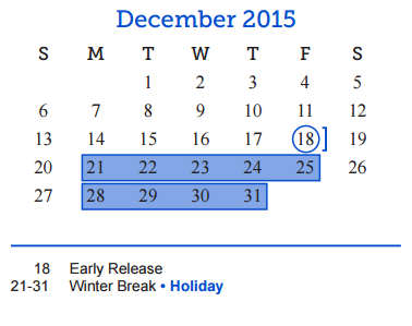 District School Academic Calendar for Central Freshman Campus for December 2015