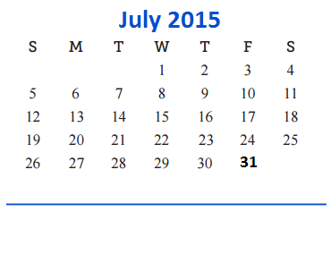 District School Academic Calendar for Central Freshman Campus for July 2015