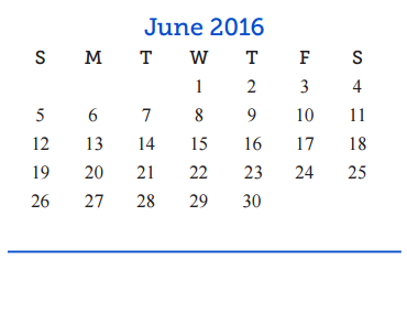 District School Academic Calendar for Central Freshman Campus for June 2016