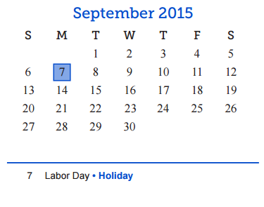 District School Academic Calendar for Central Freshman Campus for September 2015