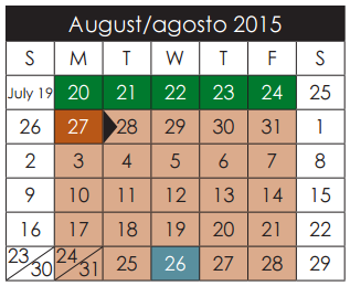 District School Academic Calendar for John Drugan School for August 2015
