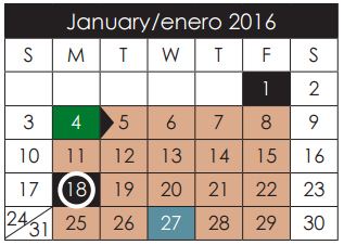 District School Academic Calendar for John Drugan School for January 2016