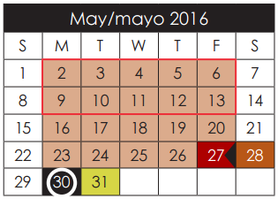 District School Academic Calendar for John Drugan School for May 2016