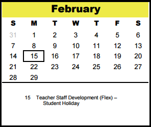District School Academic Calendar for Memorial Middle for February 2016