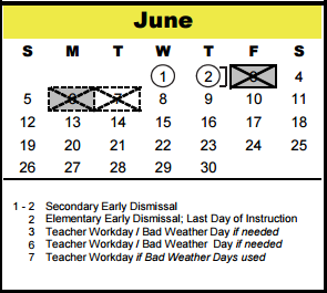 District School Academic Calendar for Memorial Middle for June 2016