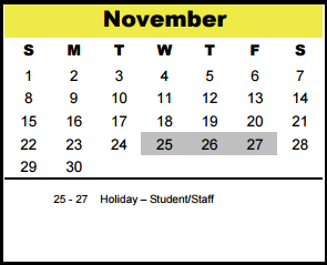 District School Academic Calendar for Memorial Middle for November 2015