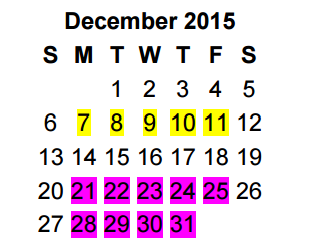 District School Academic Calendar for Hubbard Middle for December 2015