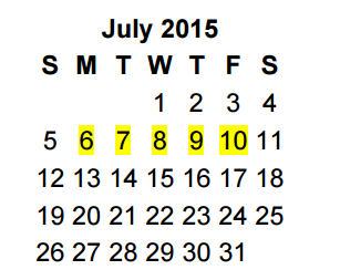 District School Academic Calendar for Hubbard Middle for July 2015