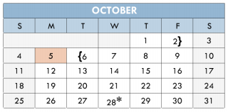 District School Academic Calendar for South Waco Elementary School for October 2015
