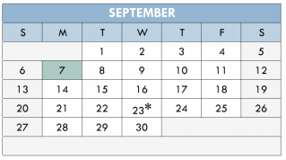 District School Academic Calendar for South Waco Elementary School for September 2015