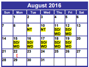 District School Academic Calendar for Dyess Elementary for August 2016