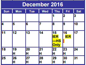 District School Academic Calendar for Dyess Elementary for December 2016