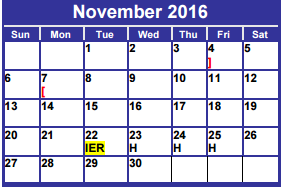 District School Academic Calendar for Dyess Elementary for November 2016
