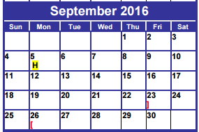 District School Academic Calendar for Dyess Elementary for September 2016