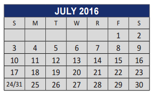 District School Academic Calendar for Allen High School for July 2016