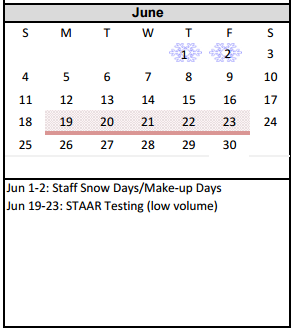 District School Academic Calendar for Fannin Middle for June 2017