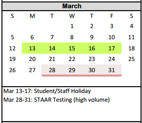 District School Academic Calendar for Amarillo High School for March 2017
