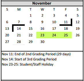 District School Academic Calendar for Fannin Middle for November 2016