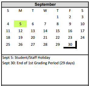 District School Academic Calendar for Fannin Middle for September 2016