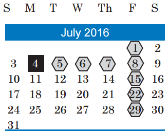 District School Academic Calendar for Allison Elementary for July 2016