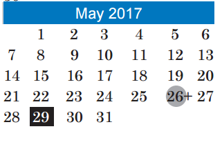 District School Academic Calendar for Allison Elementary for May 2017