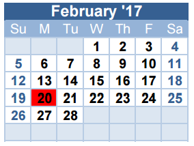 District School Academic Calendar for John D Spicer Elementary for February 2017