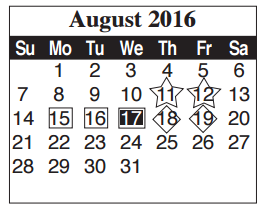 District School Academic Calendar for Egly Elementary for August 2016