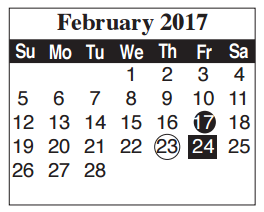 District School Academic Calendar for Egly Elementary for February 2017