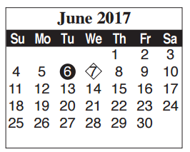 District School Academic Calendar for Egly Elementary for June 2017