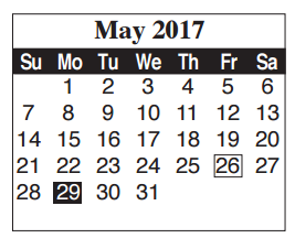 District School Academic Calendar for Egly Elementary for May 2017