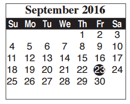 District School Academic Calendar for Egly Elementary for September 2016