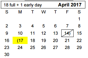 District School Academic Calendar for Randall High School for April 2017