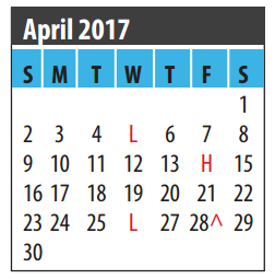 District School Academic Calendar for Creekside Intermediate for April 2017