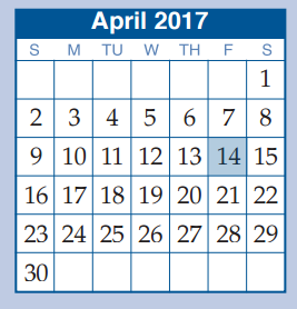 District School Academic Calendar for Mccullough Junior High School for April 2017