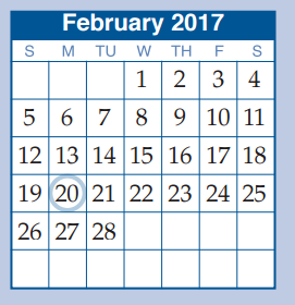 District School Academic Calendar for Mccullough Junior High School for February 2017