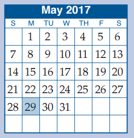 District School Academic Calendar for Mccullough Junior High School for May 2017