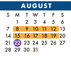 District School Academic Calendar for Kahla Middle School for August 2016