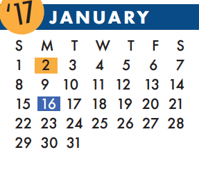 District School Academic Calendar for Kahla Middle School for January 2017