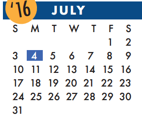 District School Academic Calendar for Kahla Middle School for July 2016