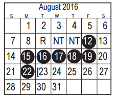 District School Academic Calendar for Bonnette Jr High for August 2016