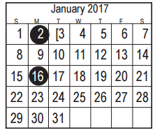 District School Academic Calendar for Bonnette Jr High for January 2017