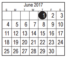 District School Academic Calendar for Bonnette Jr High for June 2017